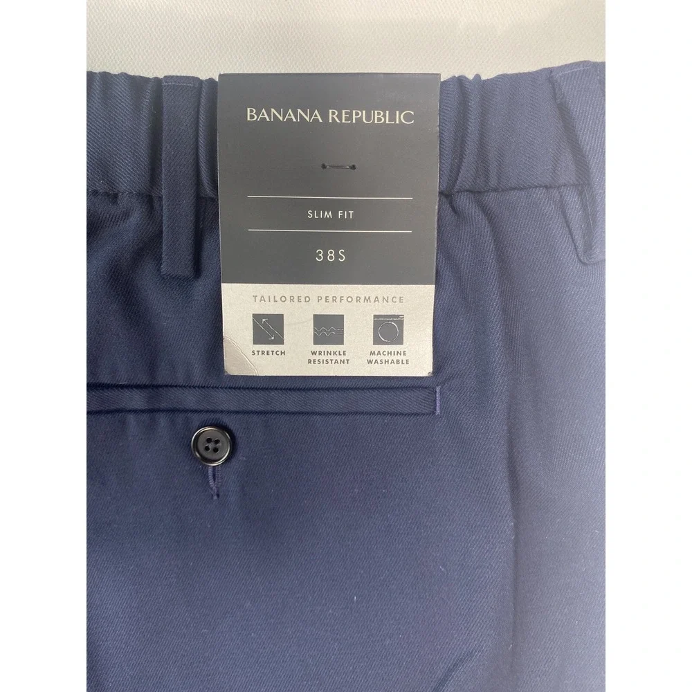 Banana Republic Men's Drawstring Pants NWT Size 38S (38x29) Navy Slim Casual